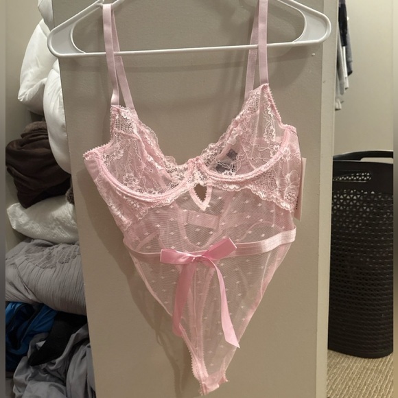 oh la la cheri Other - Oh La La Cheri Josie Teddy – Pink Tulle Lace Bodysuit, Size M (NWT)
